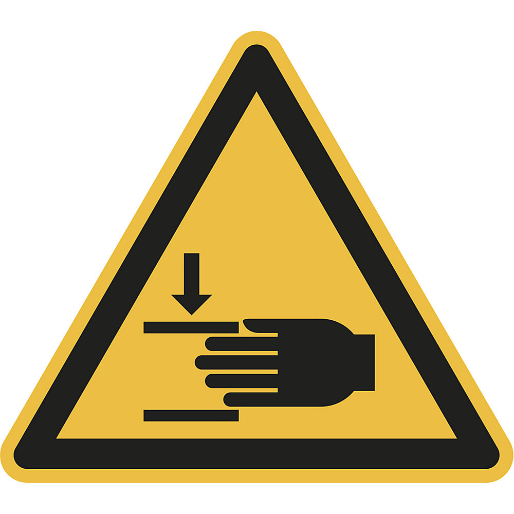 Waarschuwingsbord, waarschuwing voor handblessures, VE = 10 stuks, kunststof, hoeklengte 200 mm