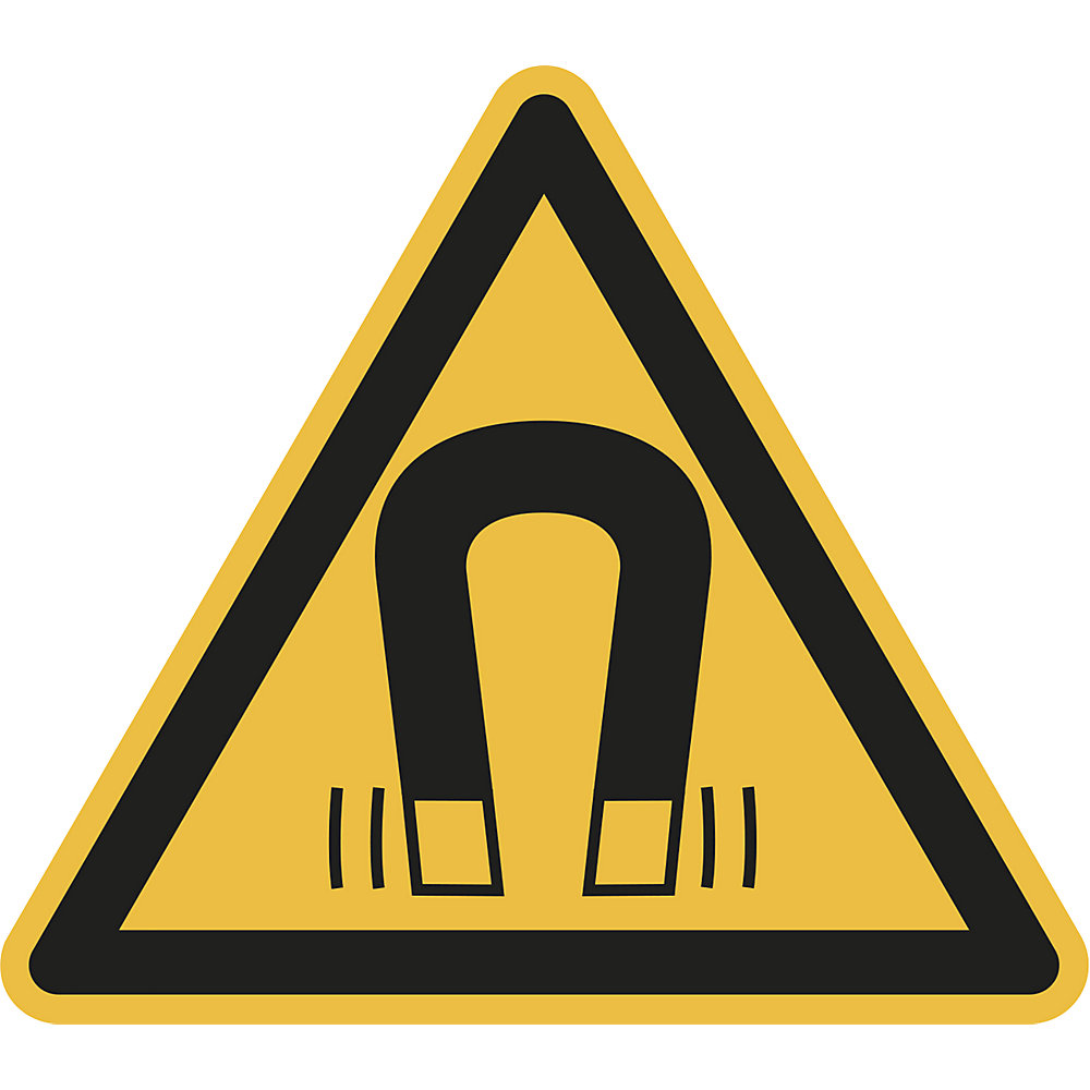 Waarschuwingsbord, waarschuwing voor magnetisch veld, VE = 10 stuks, folie, hoeklengte 100 mm