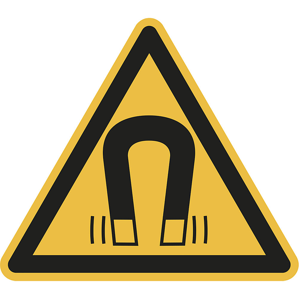Waarschuwingsbord, waarschuwing voor magnetisch veld, VE = 10 stuks, kunststof, hoeklengte 200 mm
