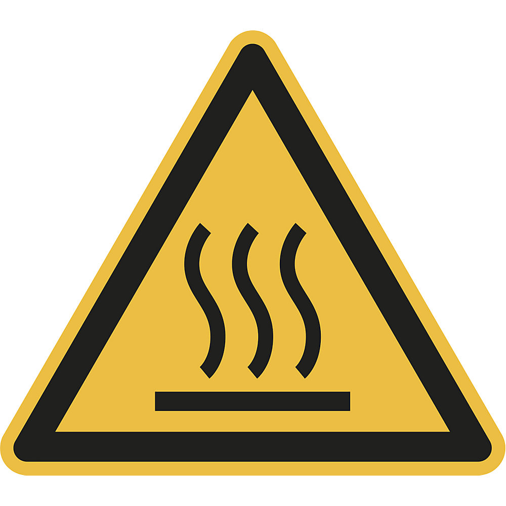 Waarschuwingsbord, waarschuwing voor heet oppervlak, VE = 10 stuks, folie, hoeklengte 100 mm