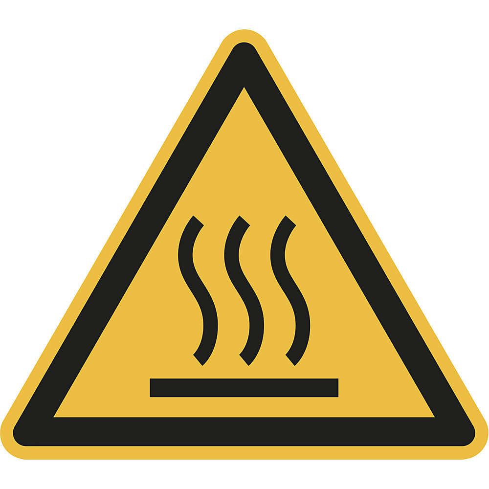 Waarschuwingsbord, waarschuwing voor heet oppervlak, VE = 10 stuks, folie, hoeklengte 200 mm