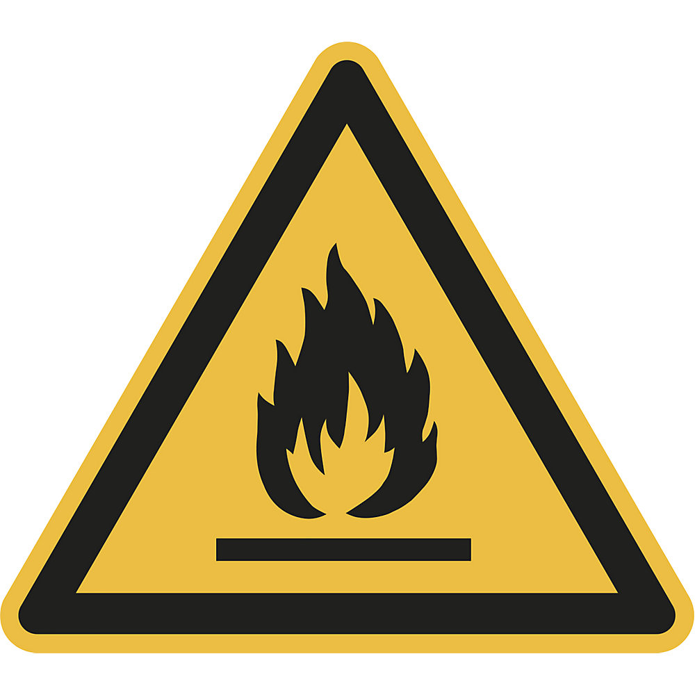 Waarschuwingsbord, waarschuwing voor brandgevaarlijke stoffen, VE = 10 stuks, kunststof, hoeklengte 200 mm
