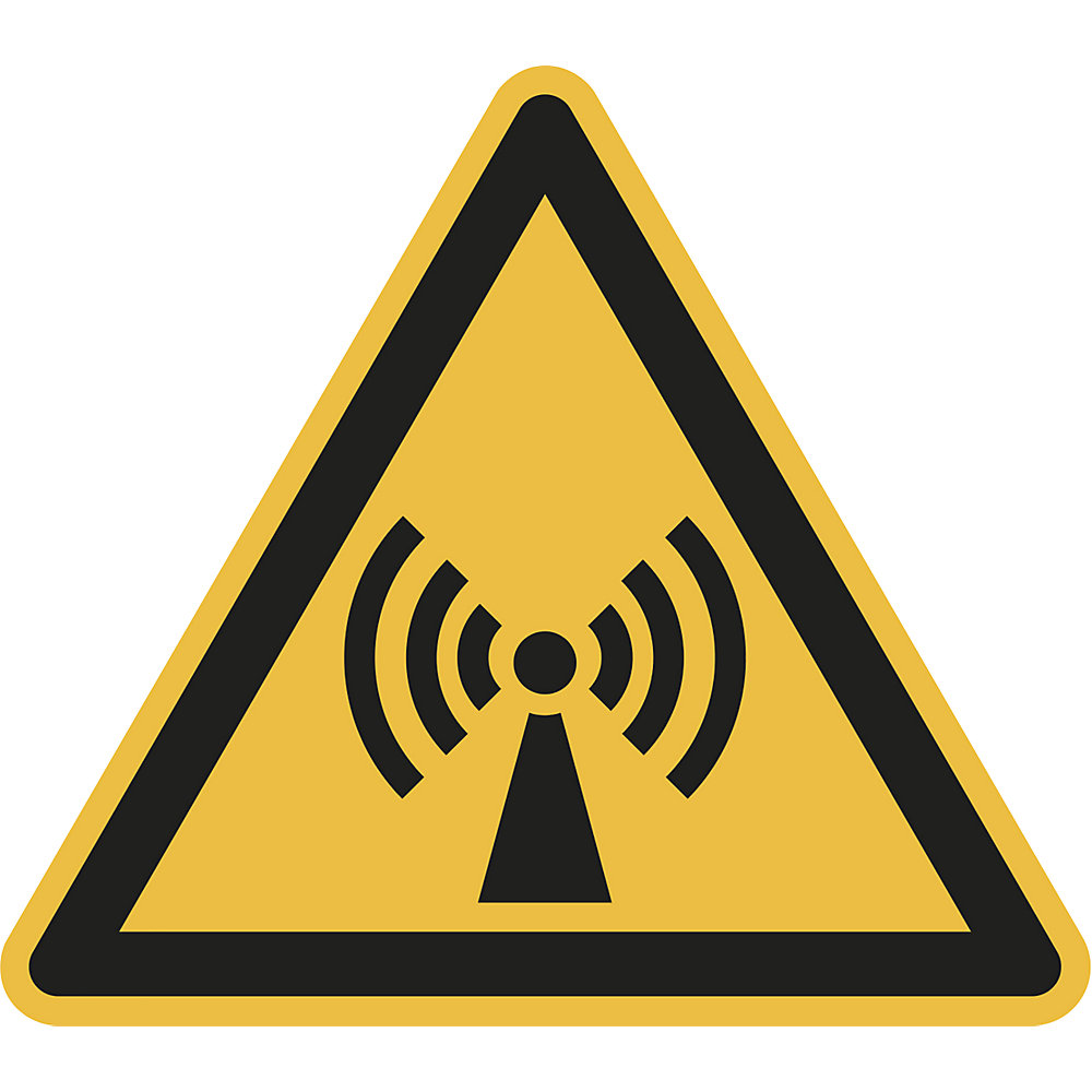 Waarschuwingsbord, waarschuwing voor niet-ioniserende, elektromagnetische straling, VE = 10 stuks, kunststof, hoeklengte 200 mm