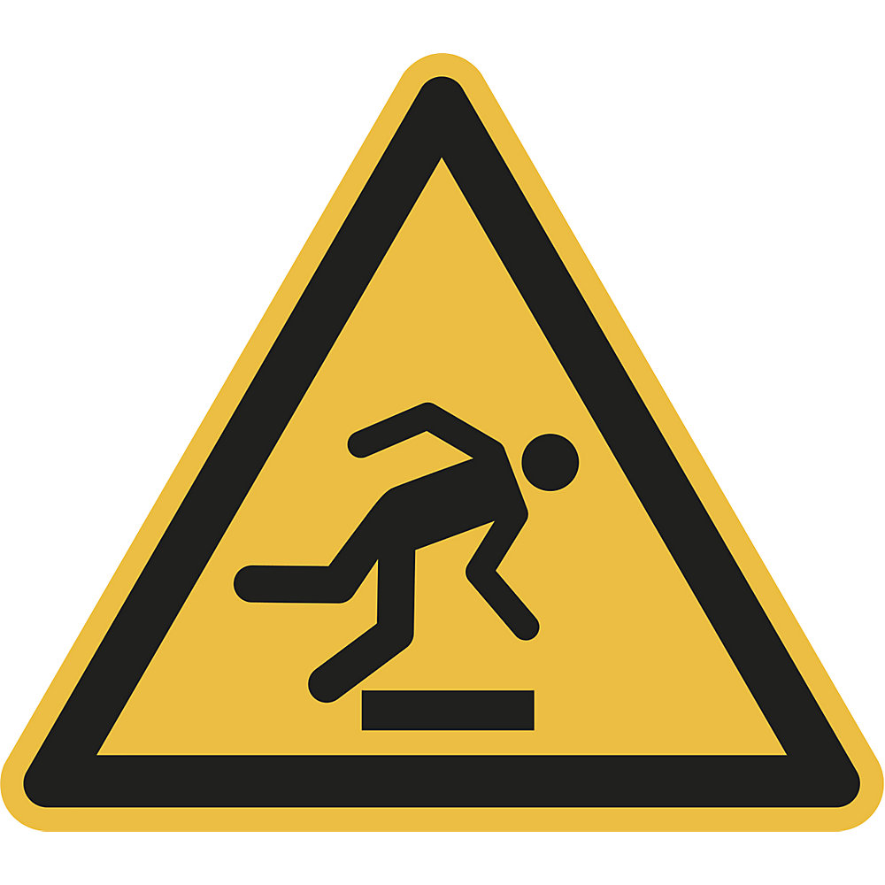 Waarschuwingsbord, waarschuwing voor struikelgevaar, VE = 10 stuks, kunststof, hoeklengte 200 mm