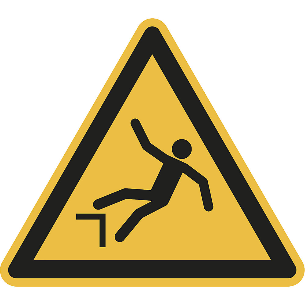 Waarschuwingsbord, waarschuwingsbord voor valgevaar, VE = 10 stuks, kunststof, hoeklengte 200 mm
