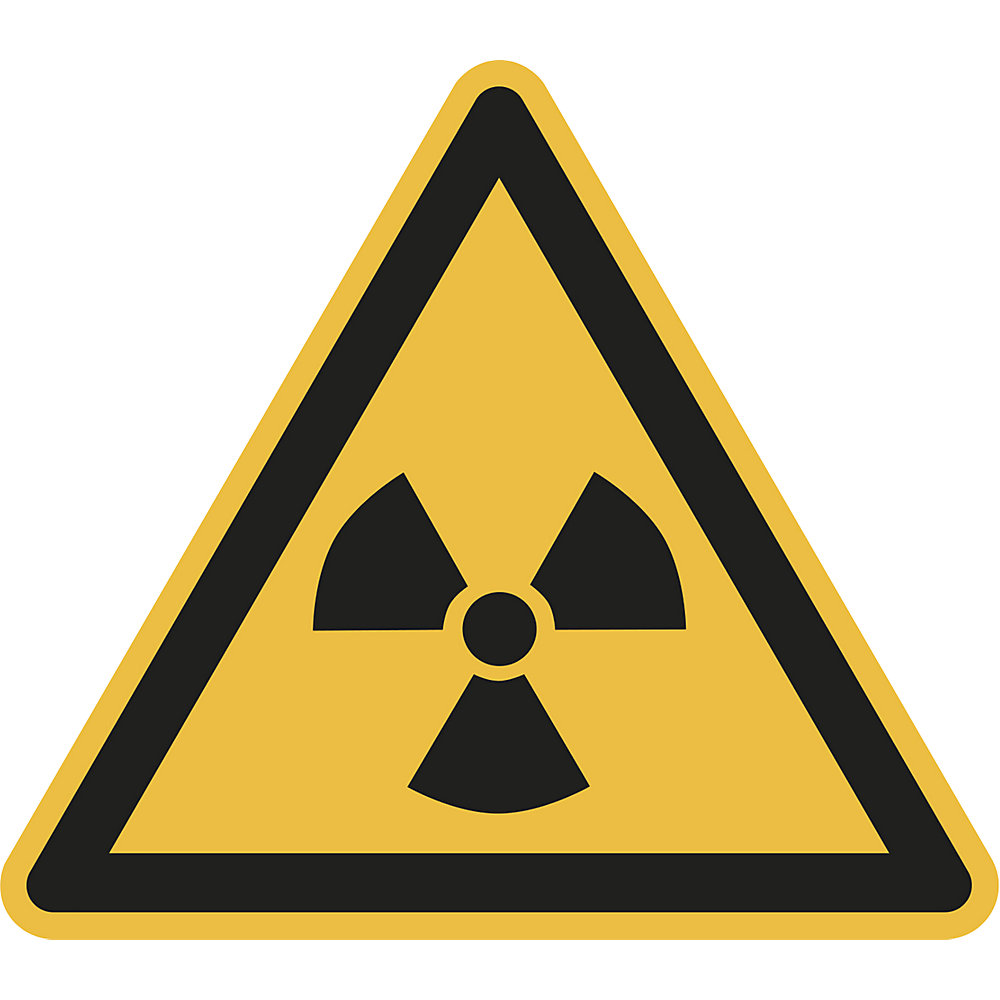 Waarschuwingsbord, waarschuwing voor radioactieve stoffen of ioniserende straling, VE = 10 stuks, folie, hoeklengte 200 mm
