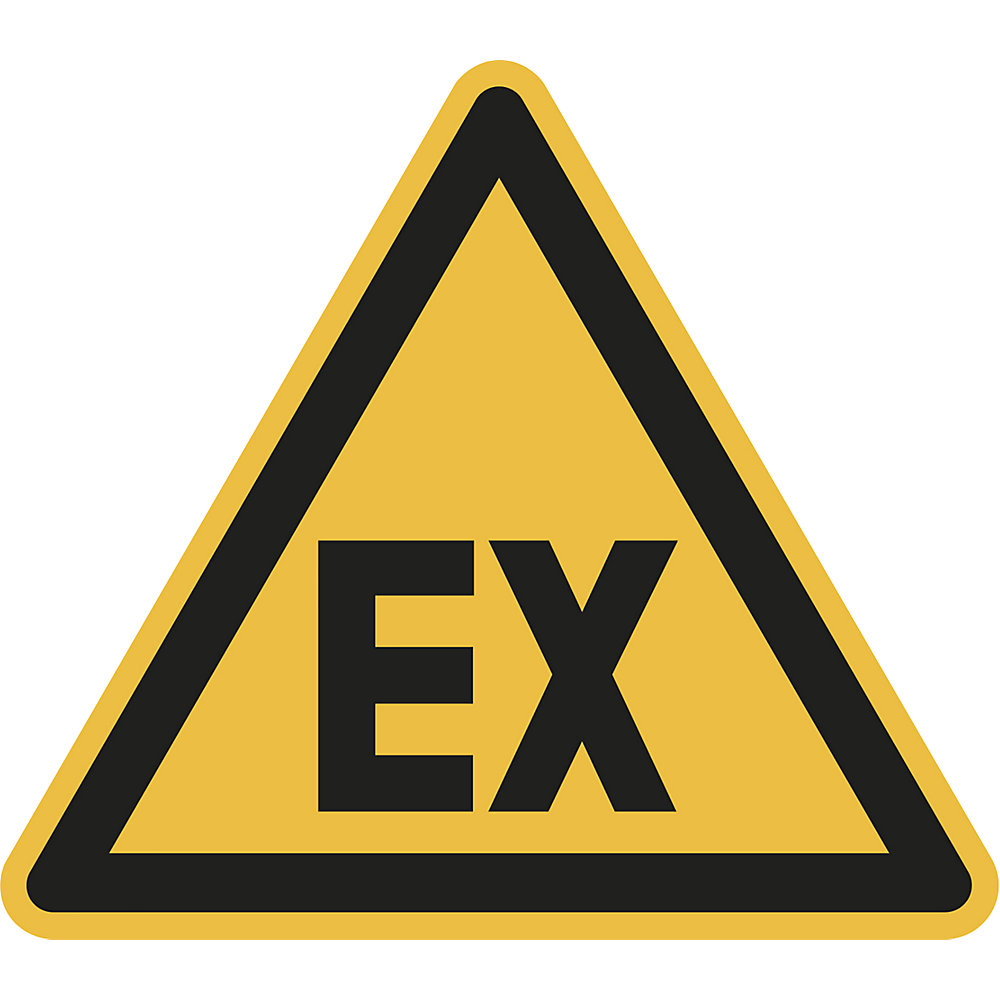 Waarschuwingsbord, waarschuwing voor explosiegevaarlijke atmosfeer, VE = 10 stuks, kunststof, hoeklengte 200 mm