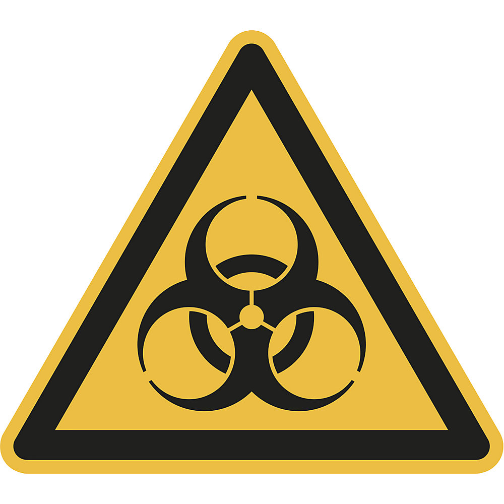 Waarschuwingsbord, waarschuwing voor biologisch besmettingsgevaar, VE = 10 stuks, hoeklengte 100 mm