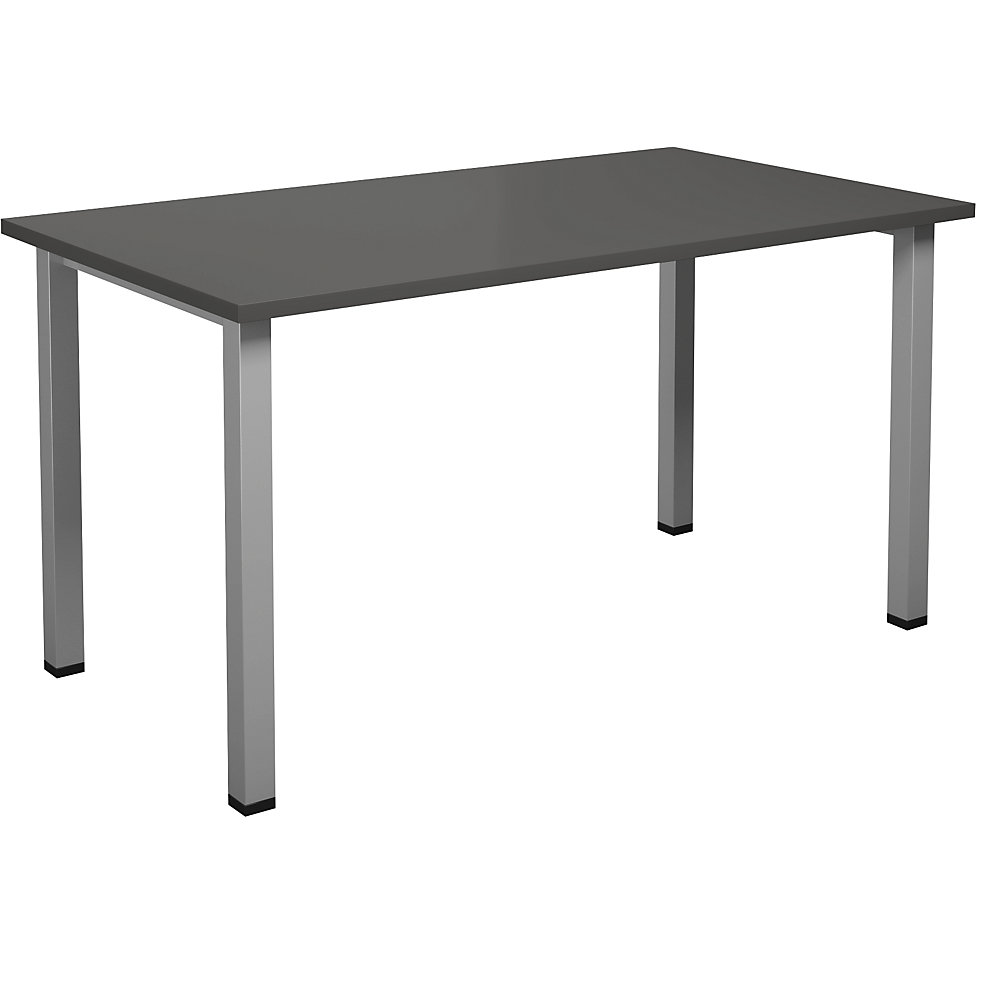 Multifunctionele tafel DUO-U, recht blad, diepte 800 mm, breedte 1400 mm, donkergrijs, zilverkleurig
