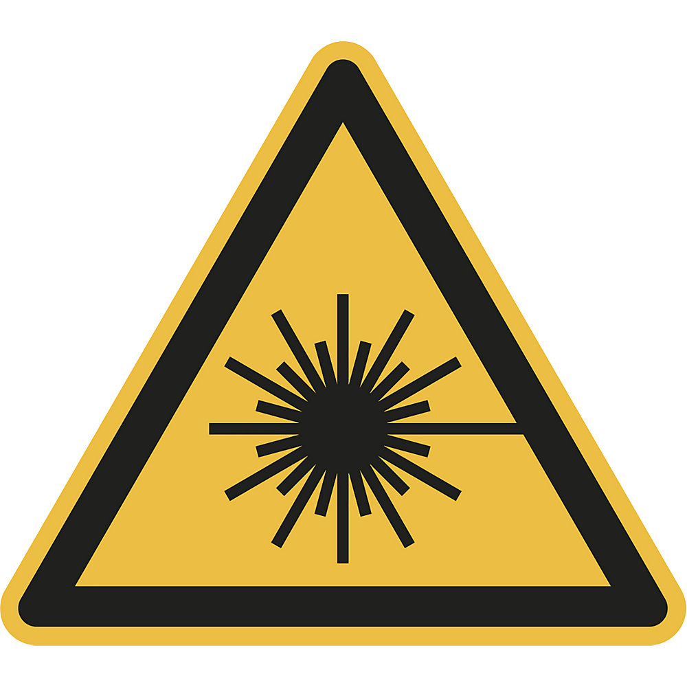 Waarschuwingsbord, waarschuwing voor een laserstraal, VE = 10 stuks, folie, hoeklengte 100 mm