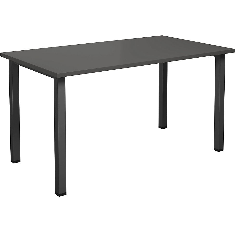 Multifunctionele tafel DUO-U, recht blad, diepte 800 mm, breedte 1400 mm, donkergrijs, zwart