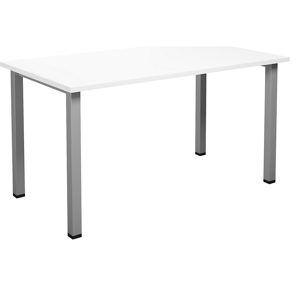 Multifunctionele tafel DUO-U, recht blad, diepte 800 mm, breedte 1400 mm, wit, zilverkleurig