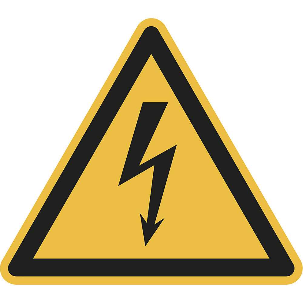 Waarschuwingsbord, waarschuwing voor gevaarlijke elektrische spanning, VE = 10 stuks, kunststof, hoeklengte 200 mm