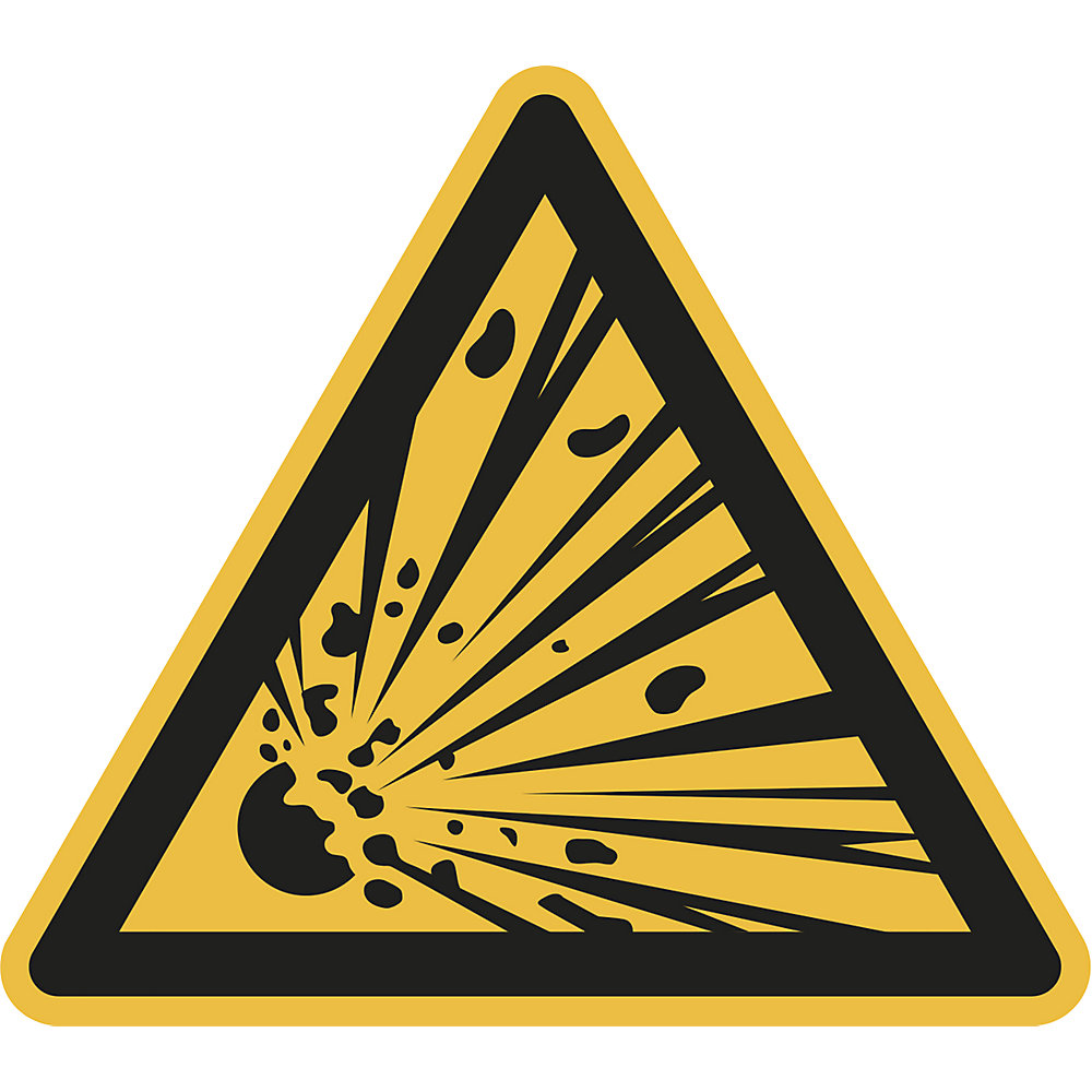 Waarschuwingsbord, waarschuwing voor explosiegevaarlijke stoffen, VE = 10 stuks, folie, hoeklengte 100 mm
