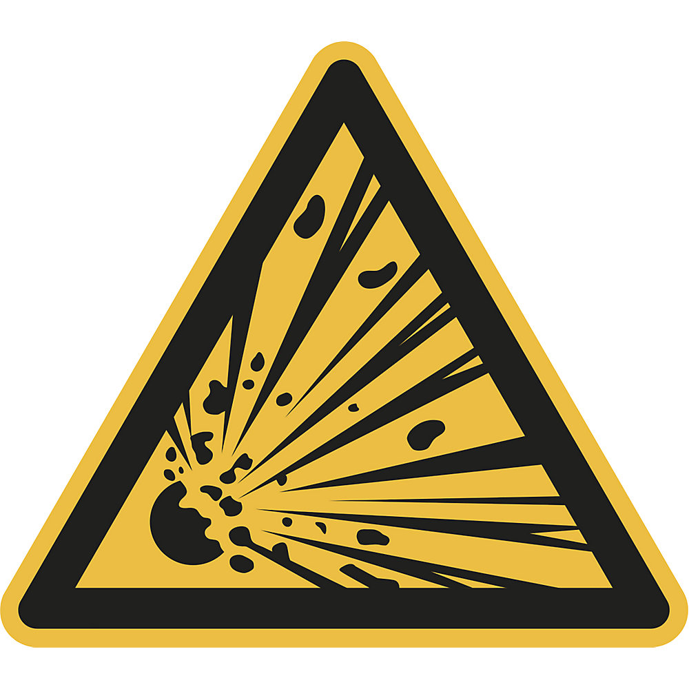 Waarschuwingsbord, waarschuwing voor explosiegevaarlijke stoffen, VE = 10 stuks, folie, hoeklengte 200 mm