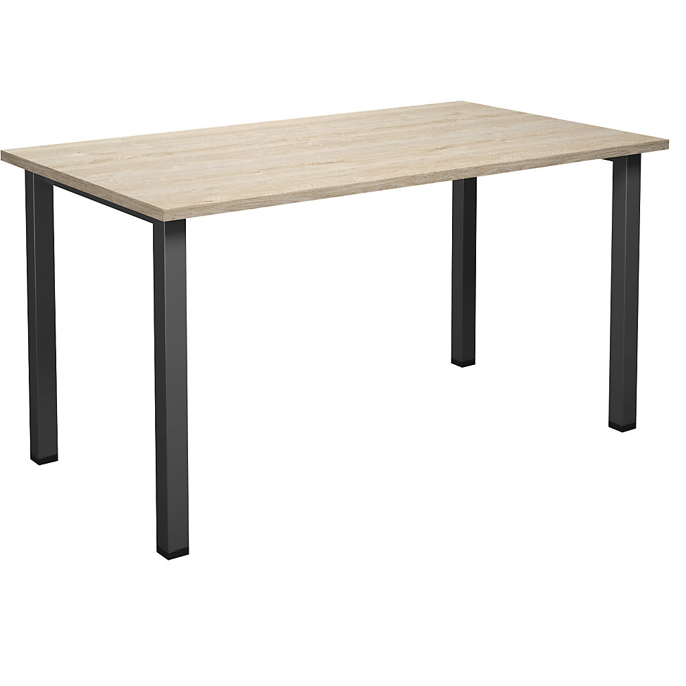 Multifunctionele tafel DUO-U, recht blad, diepte 800 mm, breedte 1400 mm, eikenhout, zwart
