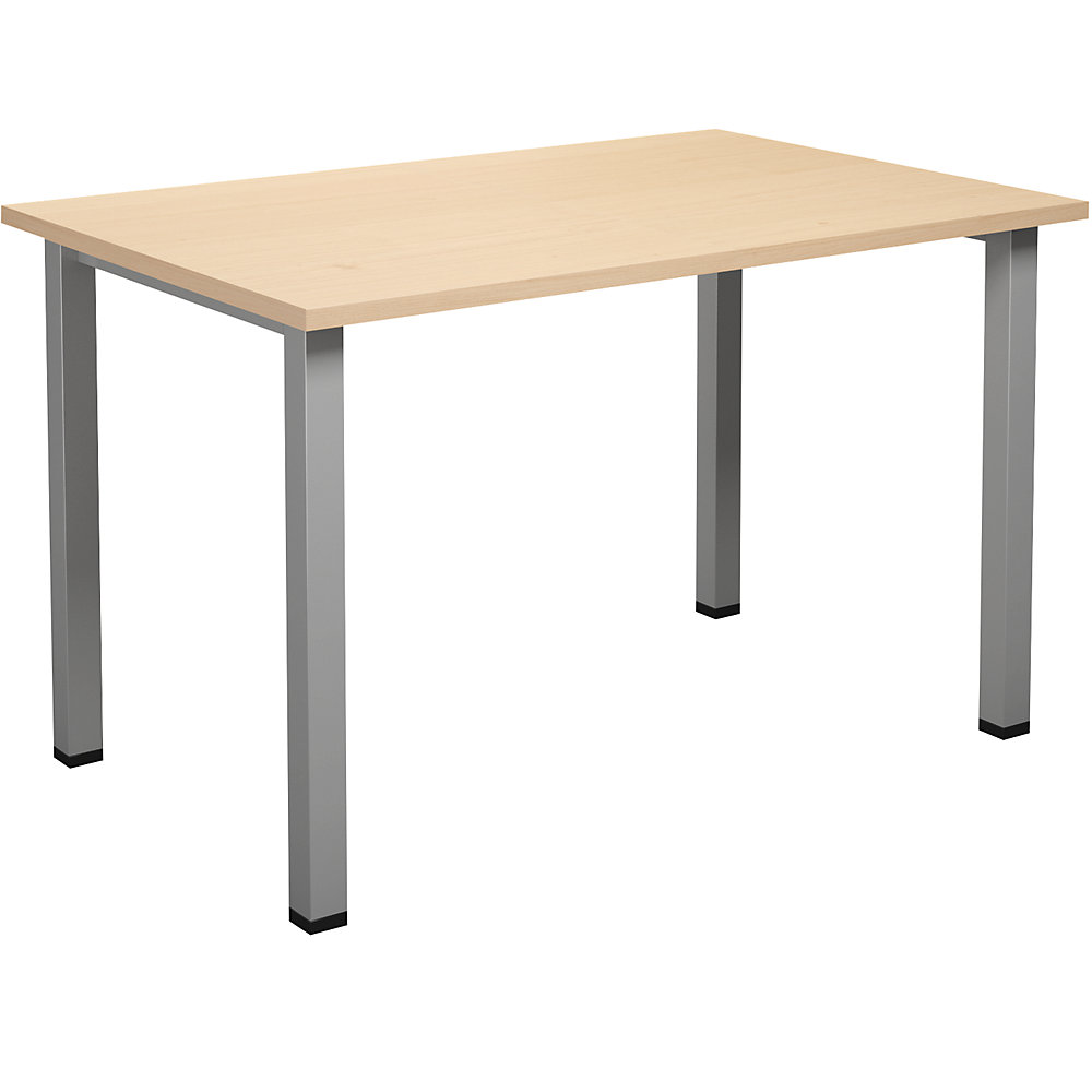 Multifunctionele tafel DUO-U, recht blad, diepte 800 mm, breedte 1200 mm, berkenhout, zilverkleurig