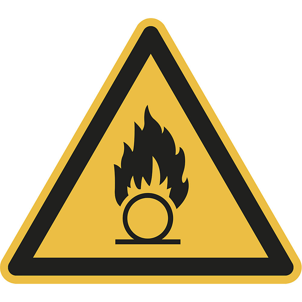 Waarschuwingsbord, waarschuwing voor brandbare stoffen, VE = 10 stuks, folie, hoeklengte 100 mm