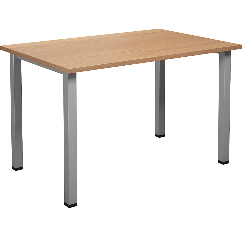 Multifunctionele tafel DUO-U, recht blad, diepte 800 mm, breedte 1200 mm, beukenhout, zilverkleurig