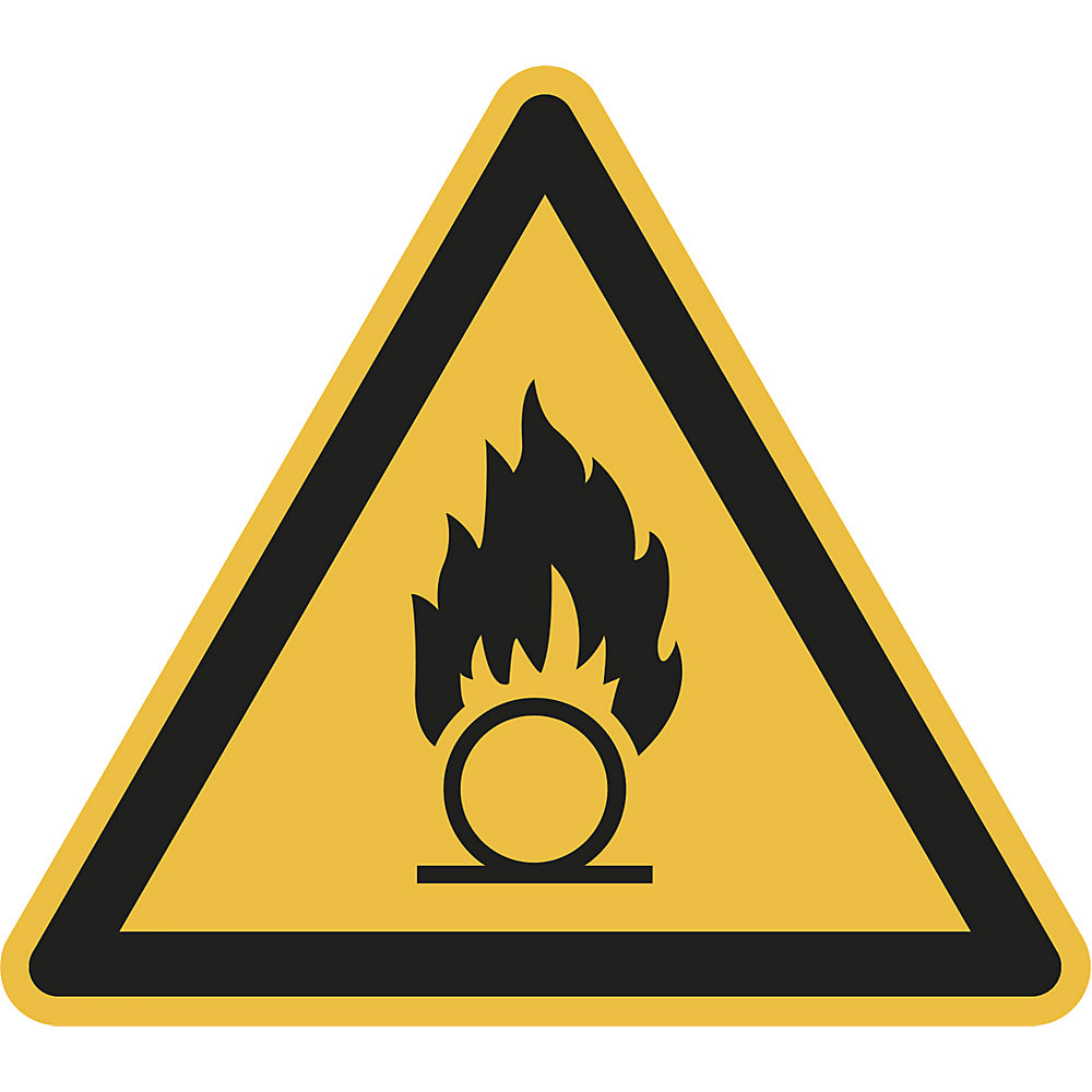 Waarschuwingsbord, waarschuwing voor brandbare stoffen, VE = 10 stuks, folie, hoeklengte 200 mm