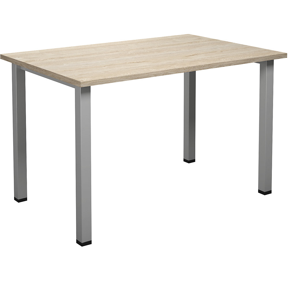 Multifunctionele tafel DUO-U, recht blad, diepte 800 mm, breedte 1200 mm, eikenhout, zilverkleurig