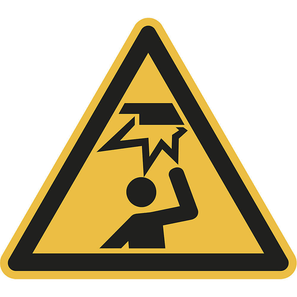 Waarschuwingsbord, waarschuwing voor hoofdletsel, VE = 10 stuks, kunststof, hoeklengte 200 mm