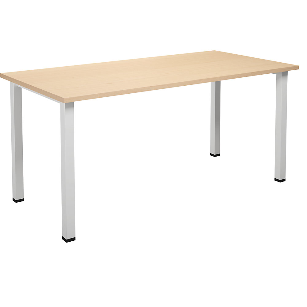 Multifunctionele tafel DUO-U, recht blad, diepte 800 mm, breedte 1600 mm, berkenhout, wit