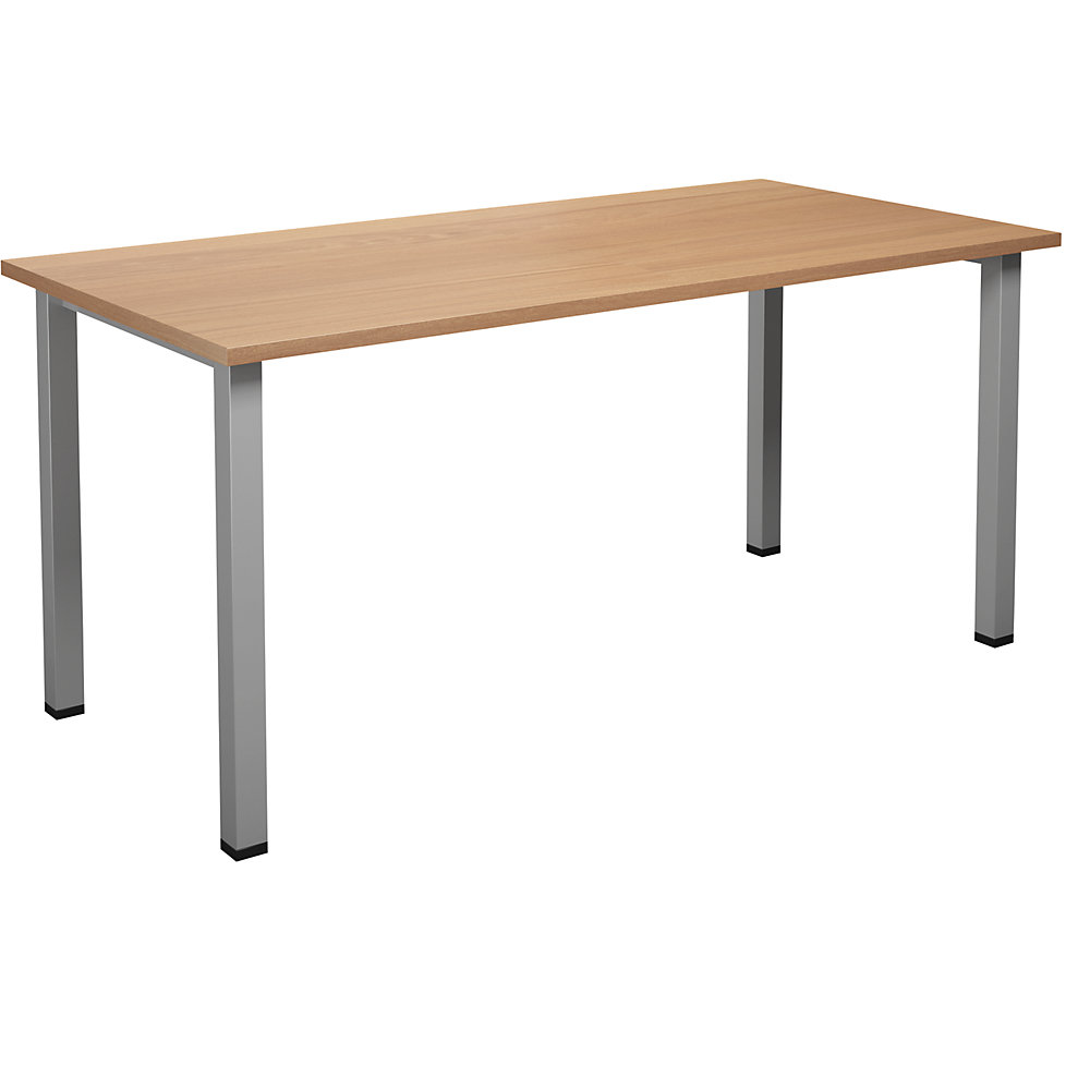 Multifunctionele tafel DUO-U, recht blad, diepte 800 mm, breedte 1600 mm, beukenhout, zilverkleurig