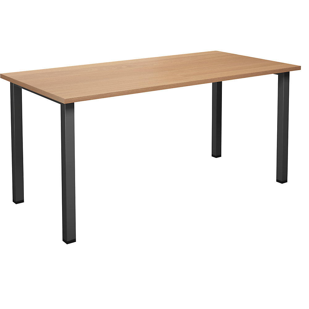 Multifunctionele tafel DUO-U, recht blad, diepte 800 mm, breedte 1600 mm, beukenhout, zwart