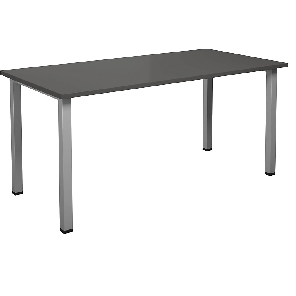 Multifunctionele tafel DUO-U, recht blad, diepte 800 mm, breedte 1600 mm, donkergrijs, zilverkleurig
