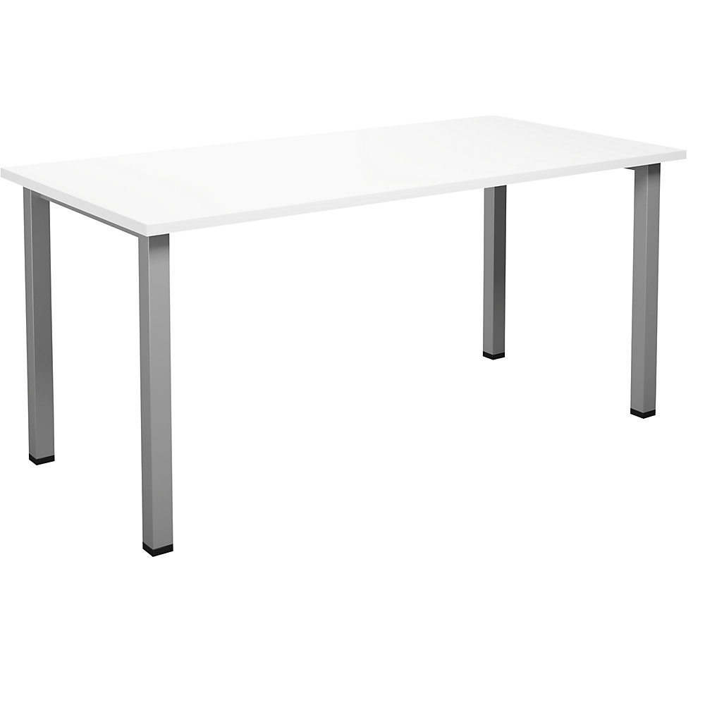 Multifunctionele tafel DUO-U, recht blad, diepte 800 mm, breedte 1600 mm, wit, zilverkleurig