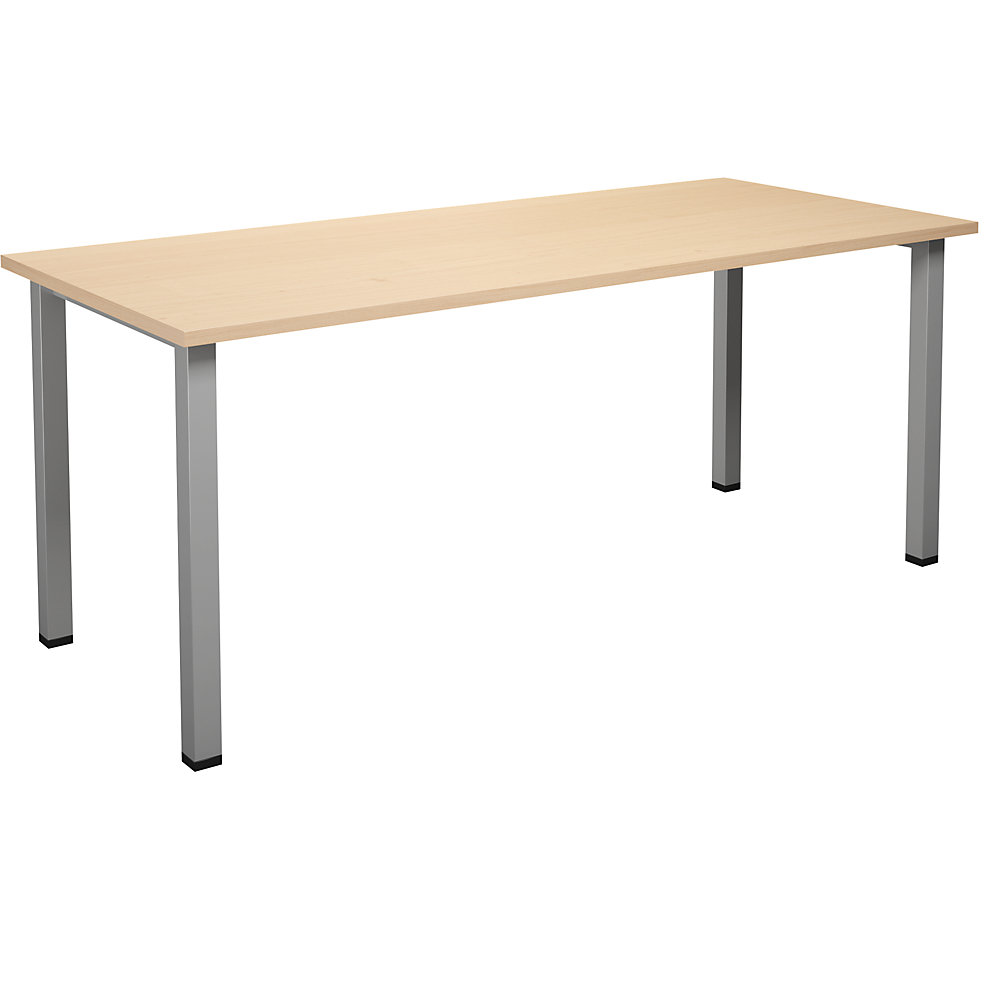 Multifunctionele tafel DUO-U, recht blad, diepte 800 mm, breedte 1800 mm, berkenhout, zilverkleurig