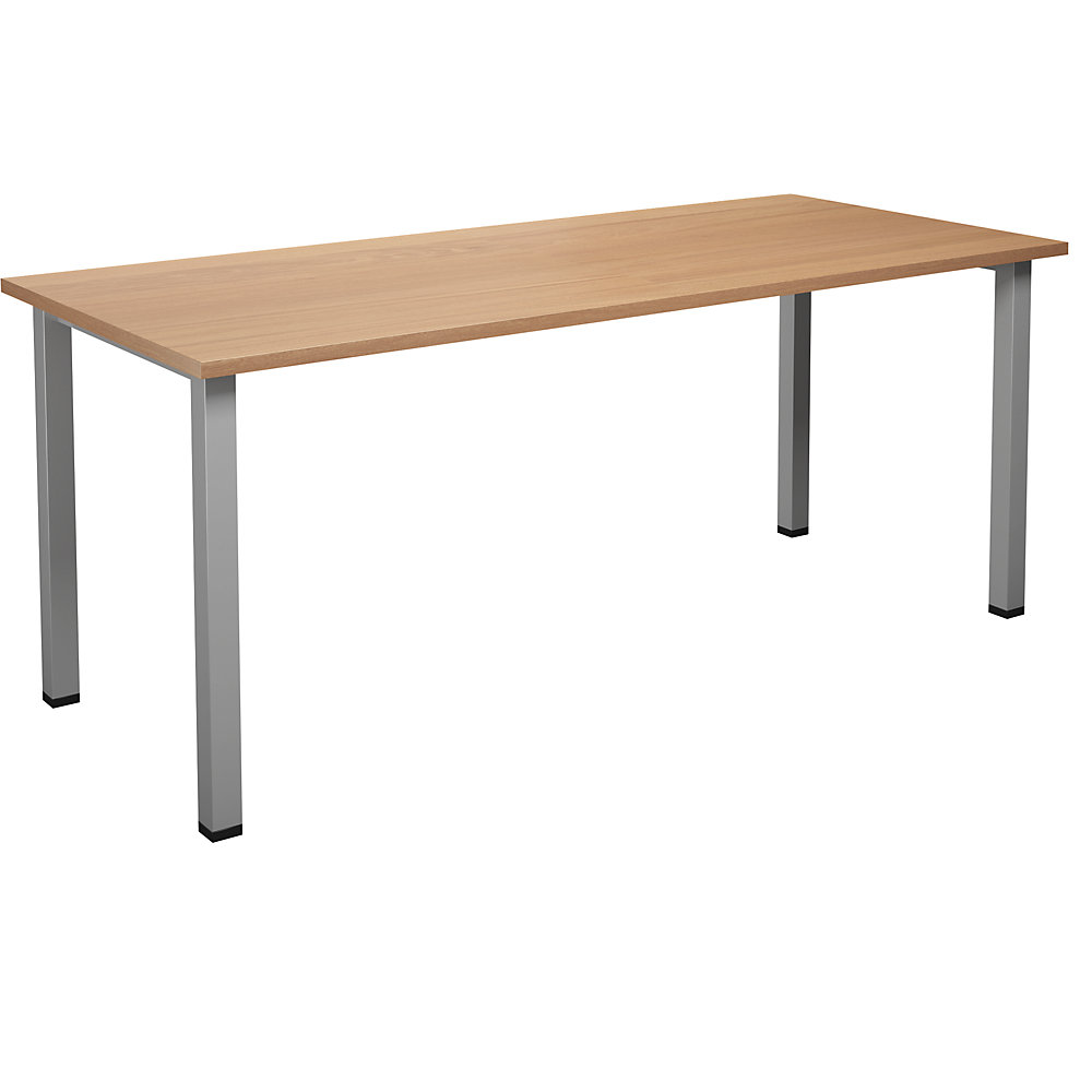 Multifunctionele tafel DUO-U, recht blad, diepte 800 mm, breedte 1800 mm, beukenhout, zilverkleurig