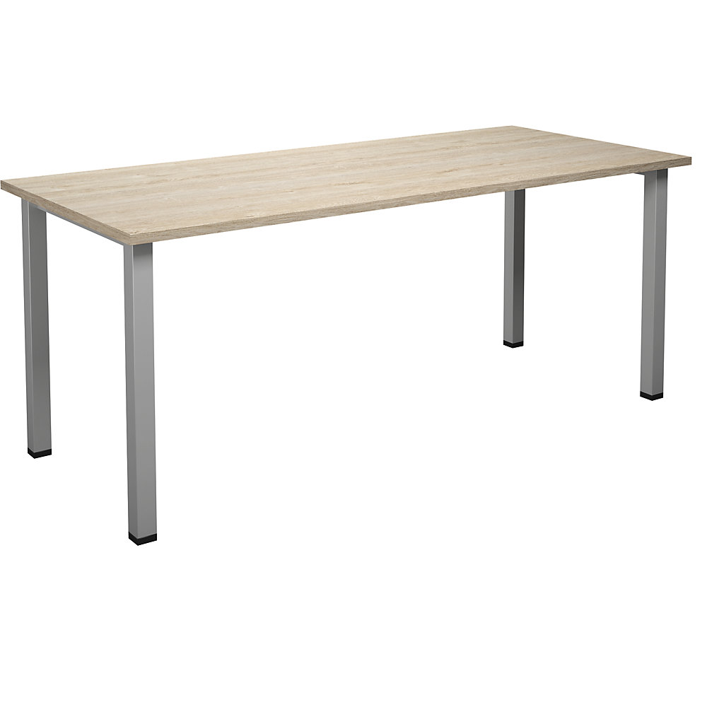 Multifunctionele tafel DUO-U, recht blad, diepte 800 mm, breedte 1800 mm, eikenhout, zilverkleurig