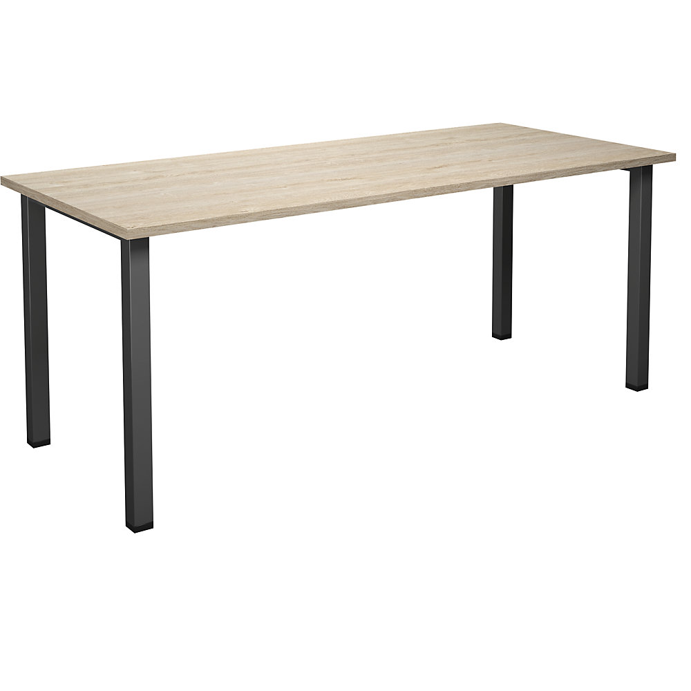 Multifunctionele tafel DUO-U, recht blad, diepte 800 mm, breedte 1800 mm, eikenhout, zwart