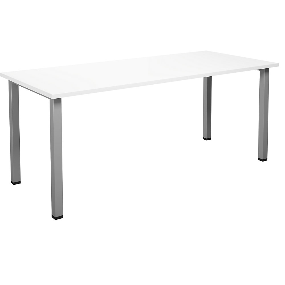 Multifunctionele tafel DUO-U, recht blad, diepte 800 mm, breedte 1800 mm, wit, zilverkleurig