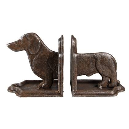 Clayre & Eef Boekensteunen Set van 2 Hond Teckel 23x8x13 cm Bruin
