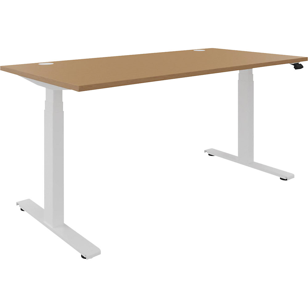 Bureau BOTTOM-UP, elektrisch in hoogte verstelbaar, recht, b x d = 1600 x 800 mm, beukenhout/wit
