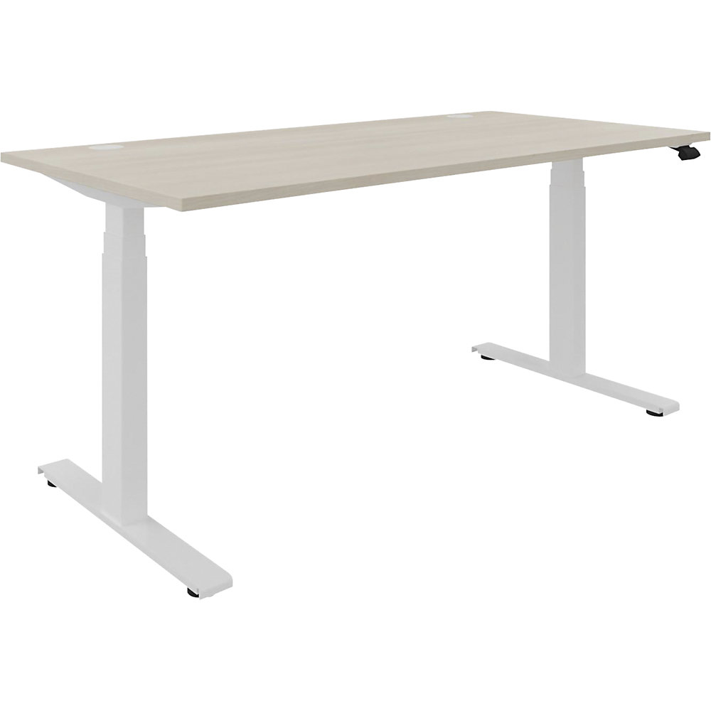 Bureau BOTTOM-UP, elektrisch in hoogte verstelbaar, recht, b x d = 1600 x 800 mm, acaciahout/wit