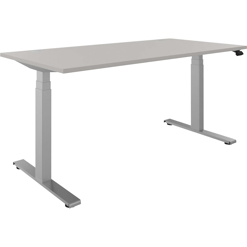 Bureau BOTTOM-UP, elektrisch in hoogte verstelbaar, recht, b x d = 1600 x 800 mm, lichtgrijs/zilver
