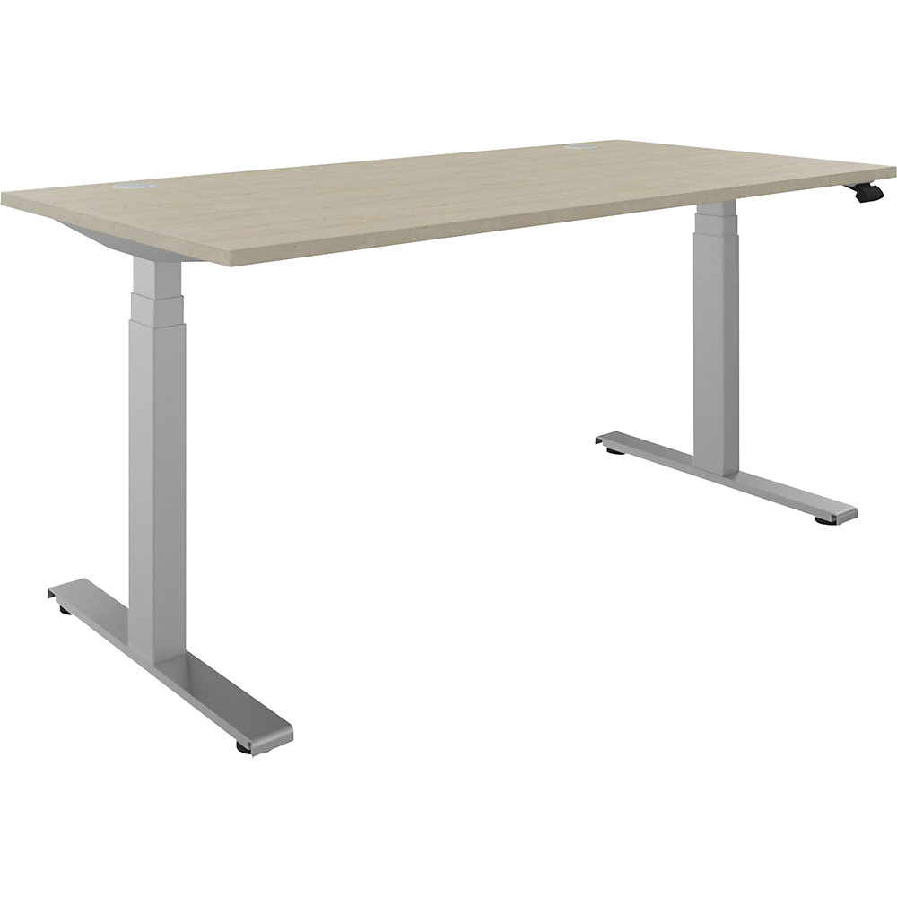 Bureau BOTTOM-UP, elektrisch in hoogte verstelbaar, recht, b x d = 1600 x 800 mm, ahornhout/zilver