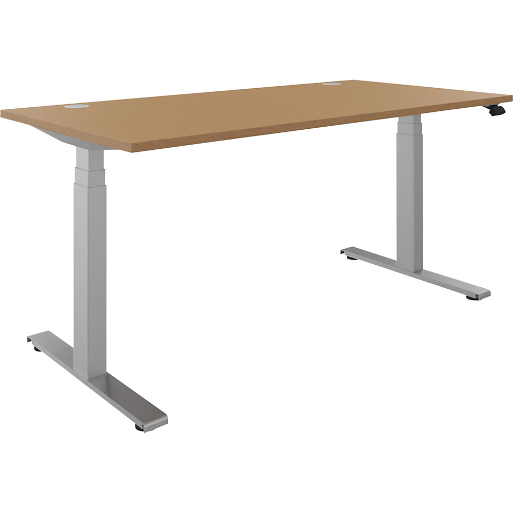 Bureau BOTTOM-UP, elektrisch in hoogte verstelbaar, recht, b x d = 1600 x 800 mm, beukenhout/zilver