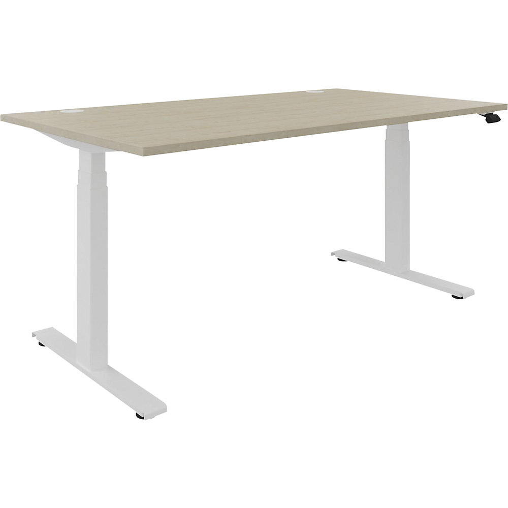 Bureau BOTTOM-UP, elektrisch in hoogte verstelbaar, recht, b x d = 1600 x 900 mm, ahornhout/wit