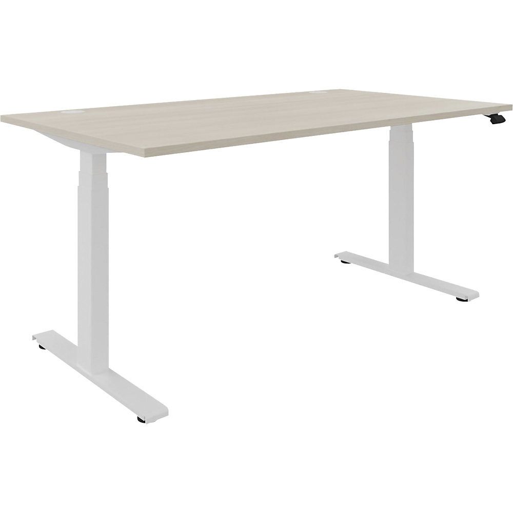 Bureau BOTTOM-UP, elektrisch in hoogte verstelbaar, recht, b x d = 1600 x 900 mm, acaciahout/wit
