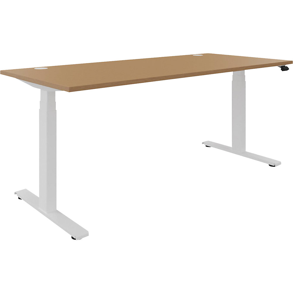Bureau BOTTOM-UP, elektrisch in hoogte verstelbaar, recht, b x d = 1800 x 800 mm, beukenhout/wit
