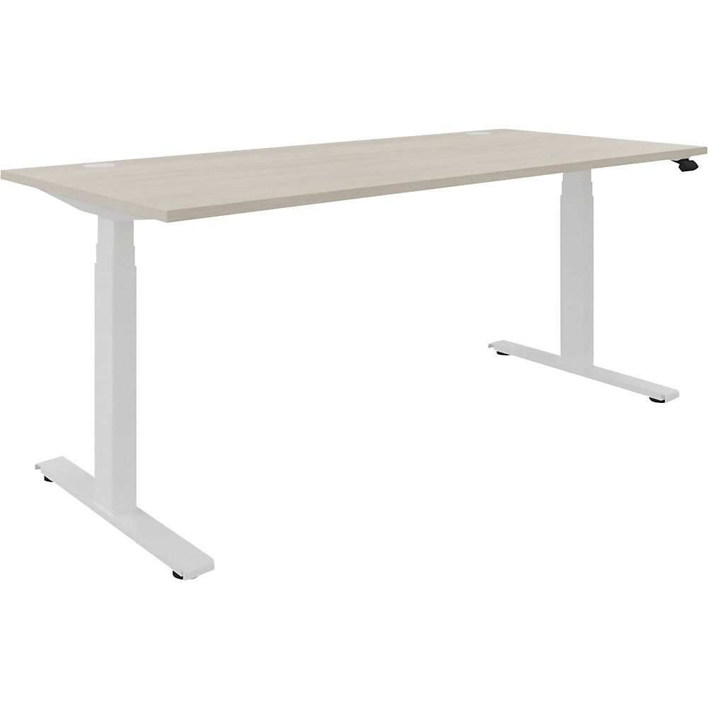 Bureau BOTTOM-UP, elektrisch in hoogte verstelbaar, recht, b x d = 1800 x 800 mm, acaciahout/wit