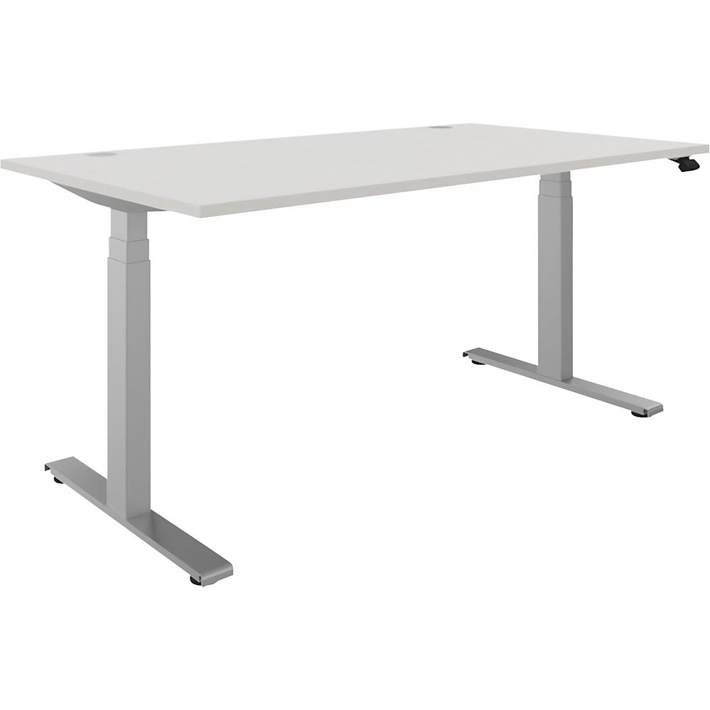 Bureau BOTTOM-UP, elektrisch in hoogte verstelbaar, recht, b x d = 1600 x 900 mm, wit/zilver