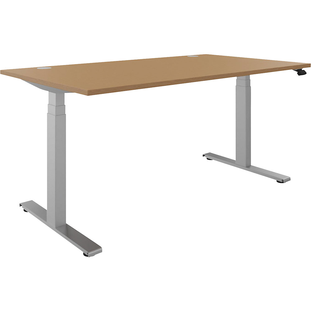 Bureau BOTTOM-UP, elektrisch in hoogte verstelbaar, recht, b x d = 1600 x 900 mm, beukenhout/zilver