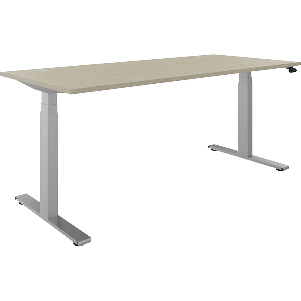Bureau BOTTOM-UP, elektrisch in hoogte verstelbaar, recht, b x d = 1800 x 800 mm, ahornhout/zilver