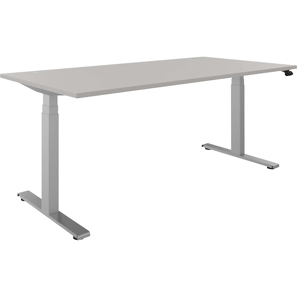 Bureau BOTTOM-UP, elektrisch in hoogte verstelbaar, recht, b x d = 1800 x 900 mm, lichtgrijs/zilver